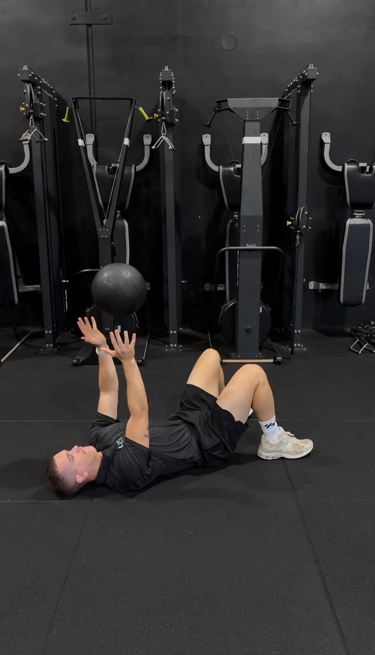 Lying med ball chest throw, a power test used in the assessment